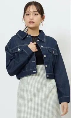 ダークブルー デニムクロップドジャケット