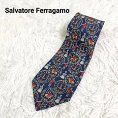 ネクタイ フェラガモ】馬柄 白馬 イタリア製 美品 プレゼント 美品
