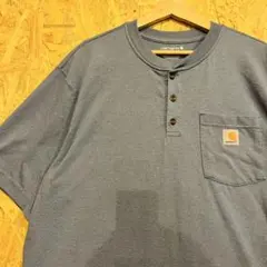 【Carhartt】カーハート ヘンリーネック ポケットTシャツ L ブルー美品のサムネイル