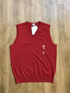 新品サイズL！UNIQLOユニクロ エクストラファインメリノVネックベスト 赤