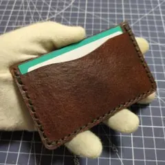 名刺も入る2ポケットカードケースパスケース本革ハンドメイド