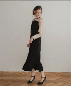 Dorry Dollシフォンロングドレス M ブラック・ベージュ