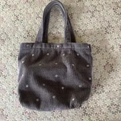コーデュロイ ドット柄 トートバッグ グレー