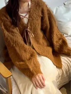 シャギーレースアップニットカーディガン