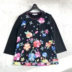 美品 シルク混 レオナール カットソー トップス トリム 花 ストレッチ