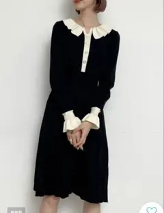 【titty&Co.PETIT】フリルカラーニットワンピース （ブラック）