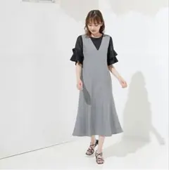 マーメイドジャンスカ ワンピース ジャンスカ ジャンパースカート ロング丈