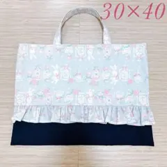 ウサギ花柄　フリル付きレッスンバッグ　女の子　入園入学30×40 ハンドメイド