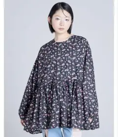 未使用級 希少♪ ビアズリー インディゴ更紗ブラウス 日本製 定価4.7万