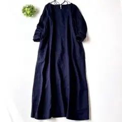 45R コットンガードワンピース　ロング丈　ワイドシルエット　リボン　R刺繍