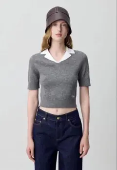 CLAUDIE PIERLOT 半袖ニット ポロシャツ グレーのサムネイル