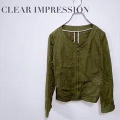 f67【クリアインプレッション】Uネックジャケット　ミリタリーカーキ　着回し