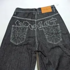 【新品】バギーデニム刺繍 ワイドジーンズデニム Y2K風極太 ブラックM