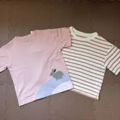 無印良品 キッズ120 半袖 Tシャツ 2枚セット うさぎ ボーダー ピンクのサムネイル