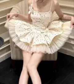 ドット柄 ミニワンピース ノースリーブ