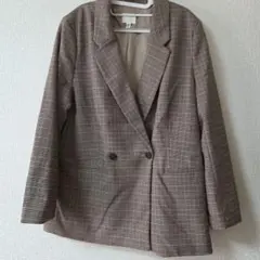 ブラウン チェック テーラードジャケット M