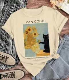 猫柄Tシャツ 大きめS ベージュ