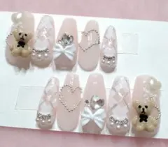 ネイル チップ チェック 白 量産型 フレンチガーリー ワンホン 現品 オーダー