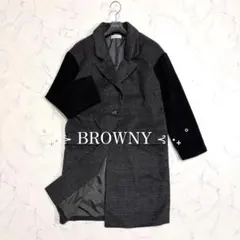 【 BROWNY 】 チェック柄 ウール混 ウールコート チェスターコート F