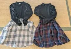 チェック柄・黒長袖ワンピースセット130cm