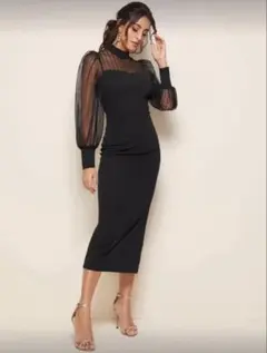 【本日限定値下げ】 SHEIN Priveモックネックランタンスリーブドレス S