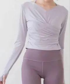 カップ付きギャザーロングスリーブトップス L スモークパープル