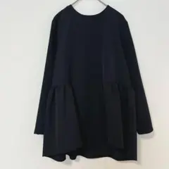 ソージュ 洗える ペプラムチュニックブラウス ストレッチ 黒 Lサイズ