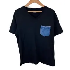 DIESEL ディーゼル　Vネック　デニムポケット　プレート　ロゴ　tシャツ L