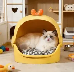 ペットハウス 猫ベッド 犬ベッド イエロー 半密閉型 ドーム型 洗えるのサムネイル