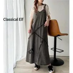 新品　クラシカルエルフ　Vネックフリンジ切り替えデニムジャンパースカート　黒　M