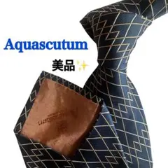 美品★Aquascutum アクアスキュータム　ネイビー紺オレンジ肌色　ダイヤ柄