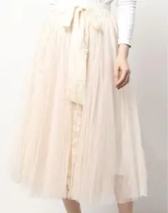 リボン付き レース　ロングチュールスカート