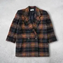 昭和レトロ チェック柄 ダブルボタン コート ジャケット М トラッド