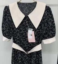 mily bilet 小花柄ベルト付きビッグカラーワンピース L