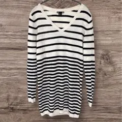 H&M ボーダー Vネック ニット セーター 薄手 モノトーン 定番 XS