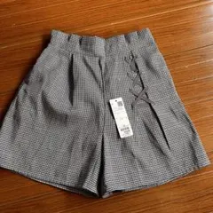ikka レースアップチェック柄キュロット