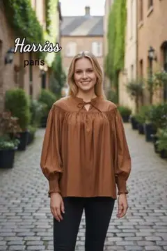 美品 Harriss バックスリットギャザーブラウス