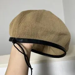 ベージュ ベレー帽 ブラック縁取り