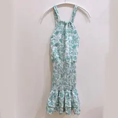 シーイン トワルドジュイ 鳥花柄 ミニワンピース ホルターネック フリル S