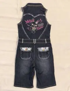 メゾピアノ デニム オーバーオール つなぎ ブラック ミミポポ 130cm