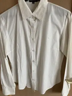 ホワイト 長袖刺繍ロゴ入りシャツ Mサイズ