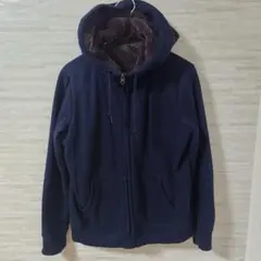 【L】ユニクロ ボア スウェット フルジップパーカ ネイビー