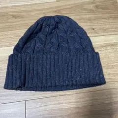 ダークブルー ケーブル編み ビーニー