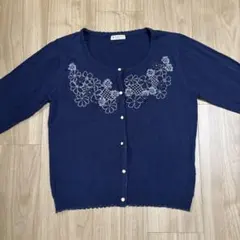 axes femmeネイビー 花柄刺繍 長袖カーディガン