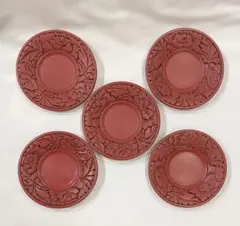 お茶道具／伝統的工芸品 村上木彫堆朱の重厚な茶托　5客のサムネイル