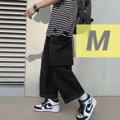 送料無料 ワイド カーゴ ワーク パンツ ボトムス イージー ダボパン 黒 M