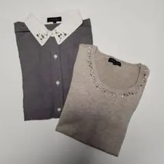 【ESPRITMUR】長袖シャツ＆ニット 2点セット ビジュー付 Lサイズのサムネイル