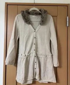 10-axesfemmeアクシーズファム長袖ニットロングカーディガン ファー襟M