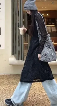 総レース ロングワンピース ブラック 韓国ファッション