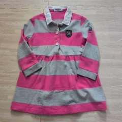 ミキハウス♡ストライプ ワンピース ピンク×グレー